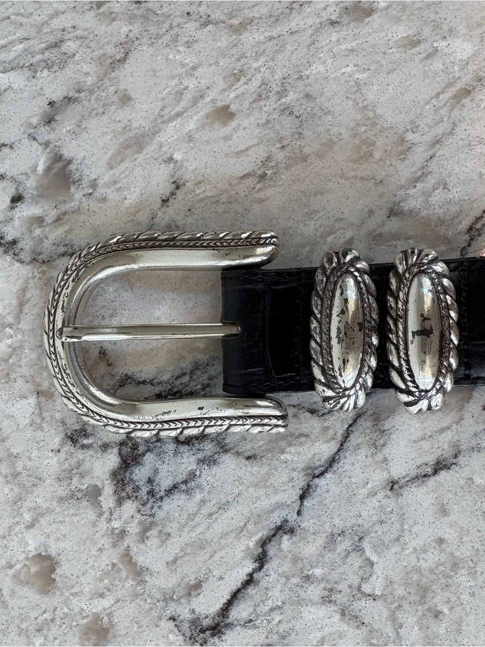 Vintage Brighton Black Leather Accent Belt